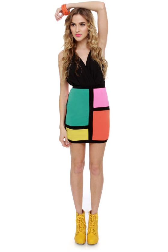 Cool Color Block Skirt - Multicolored Skirt - Body Con Skirt - $31.00 ...