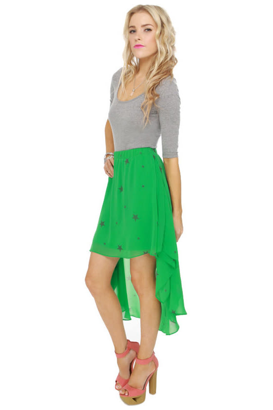 Star Power Green Print Skirt