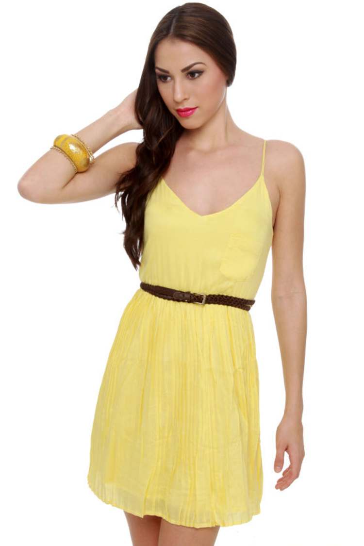 Cute Yellow Dress - Spaghetti Strap Dress - Belted Dress - $39.00 - Lulus