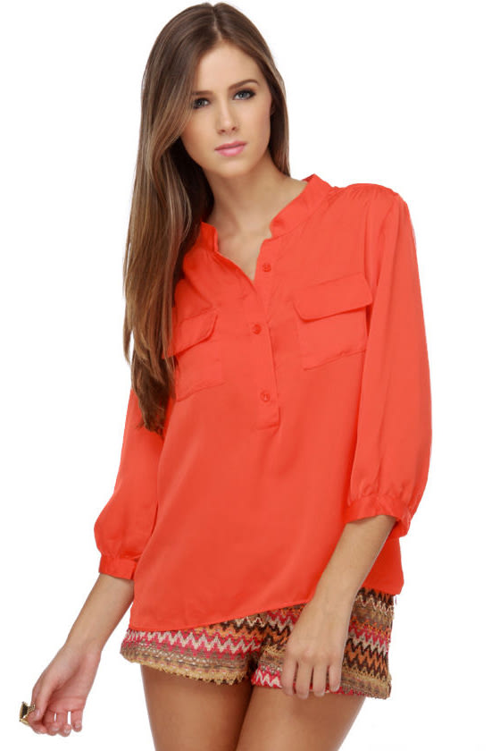 Cute Orange Top - Long Sleeve Top - Coral Top - $33.00