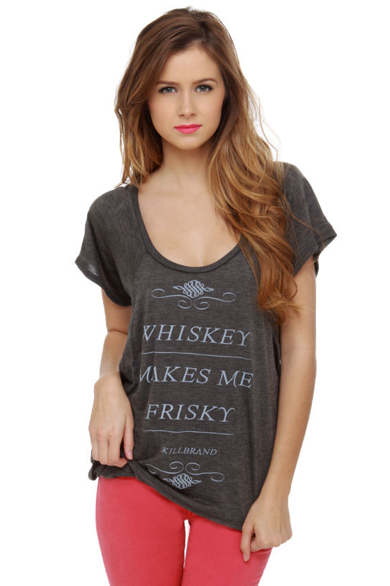 Kill Brand Whiskey Frisky Grey Tee