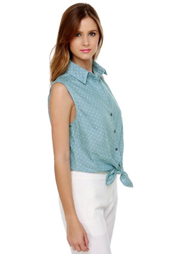Small Town Girl Polka Dot Denim Shirt