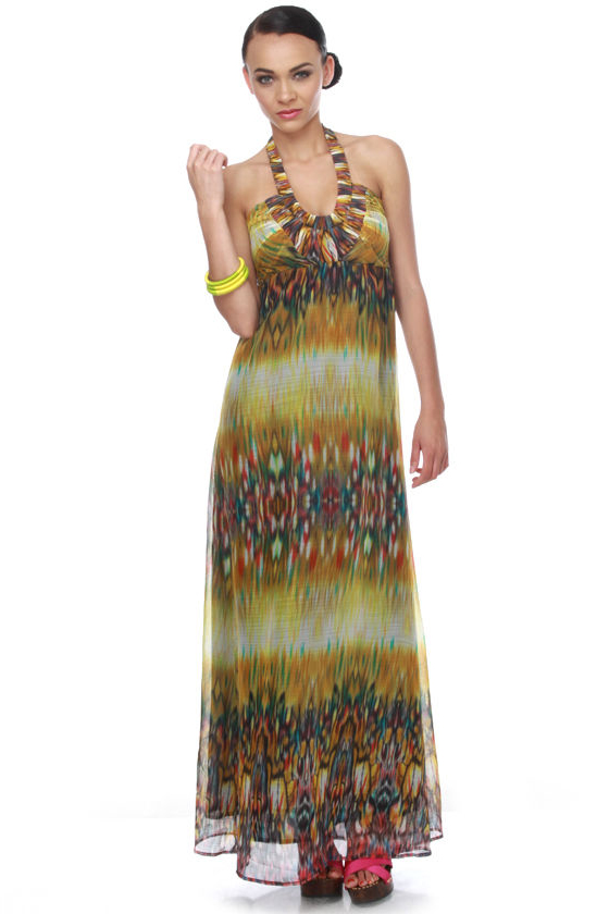 Molokai Sunset Yellow Print Maxi Dress