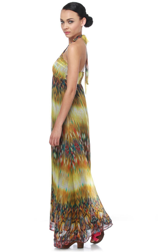 Molokai Sunset Yellow Print Maxi Dress