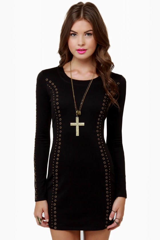 Lucca Couture Dress Studded Dress Black Dress 00 Lulus