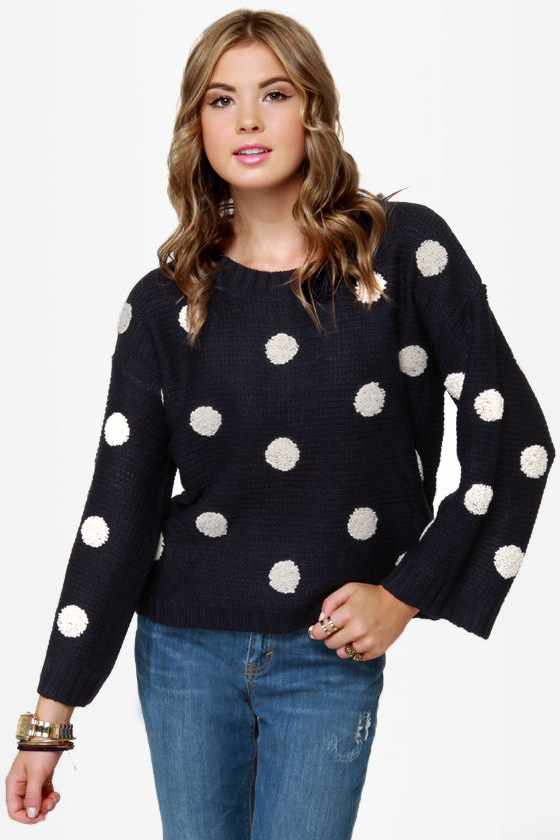 Dots Amore Navy Blue Polka Dot Sweater