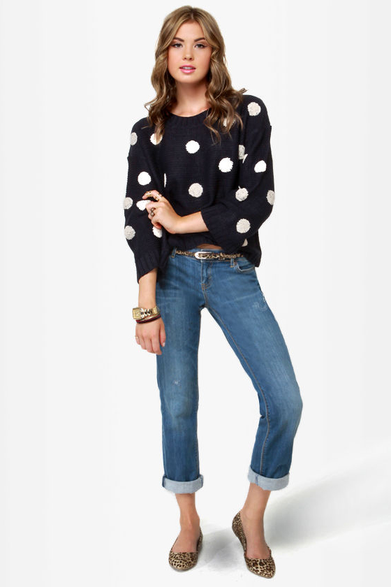 Dots Amore Navy Blue Polka Dot Sweater