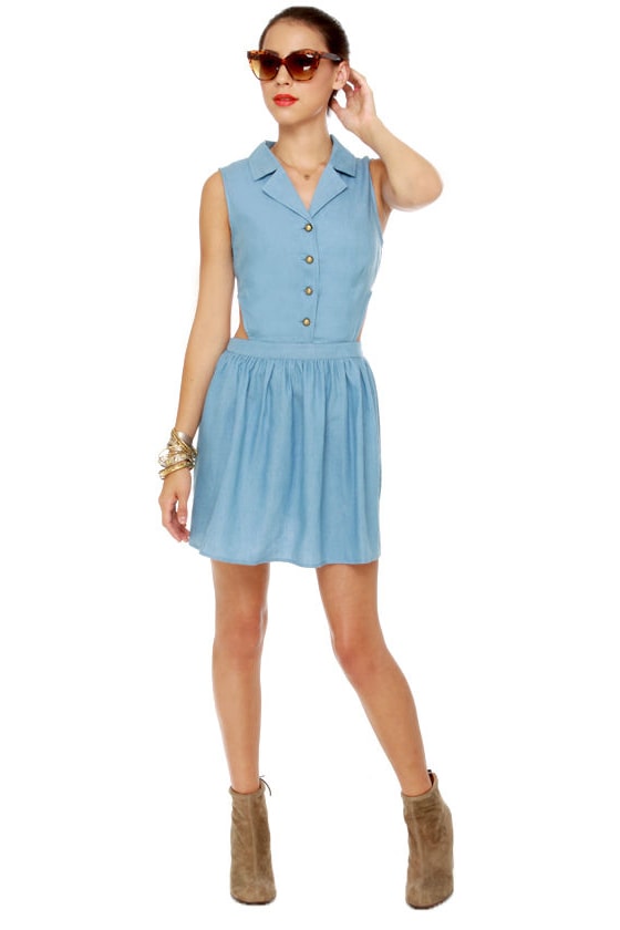 Cute Blue Dress - Chambray Dress - Cutout Dress - $42.00 - Lulus