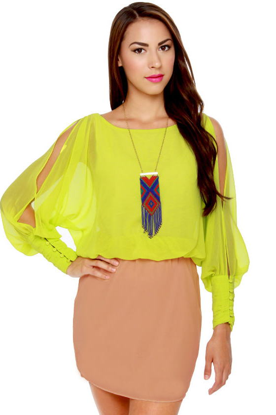 Cuff-ee Liqueur Neon Yellow and Beige Dress