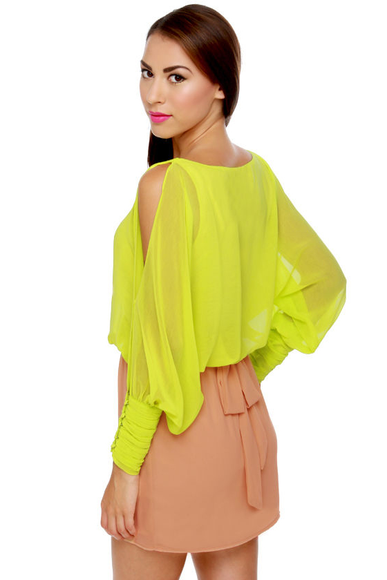 Cuff-ee Liqueur Neon Yellow and Beige Dress
