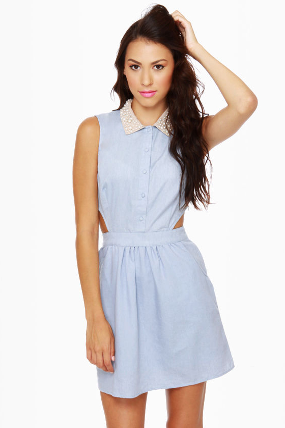 Pearly Girl Chambray Cutout Dress