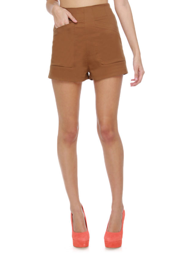 Morning Java Brown High-Waisted Shorts