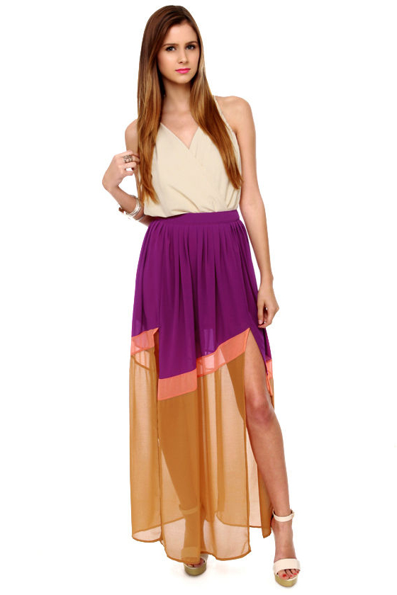 Purple Mountains Majesty Color Block Slit Skirt