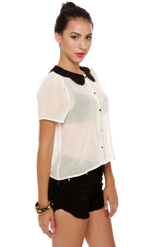 Class Act Sheer Black and White Top