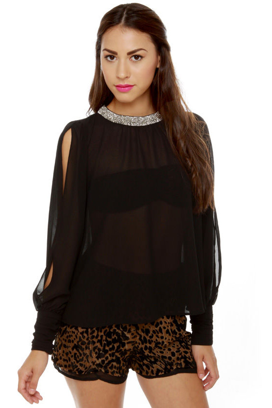 Post Meridian Beaded Black Top