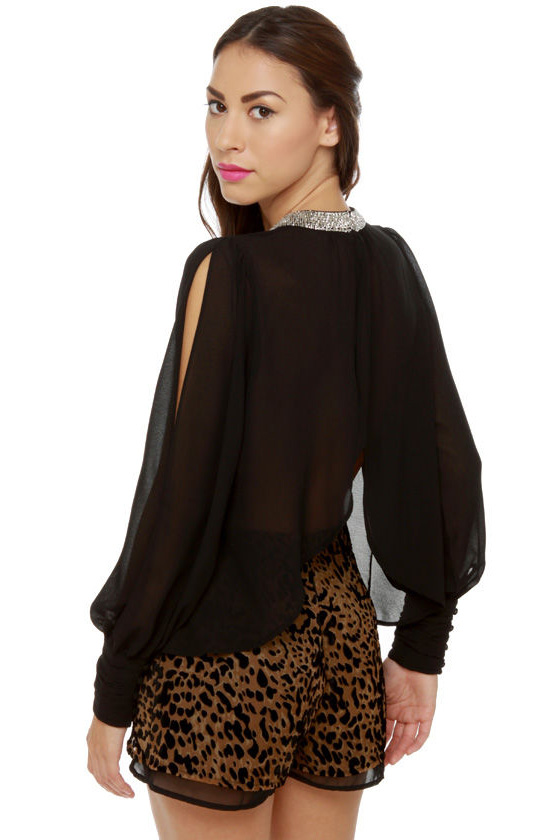 Post Meridian Beaded Black Top