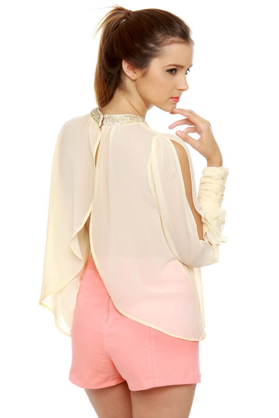 Post Meridian Beaded Cream Top