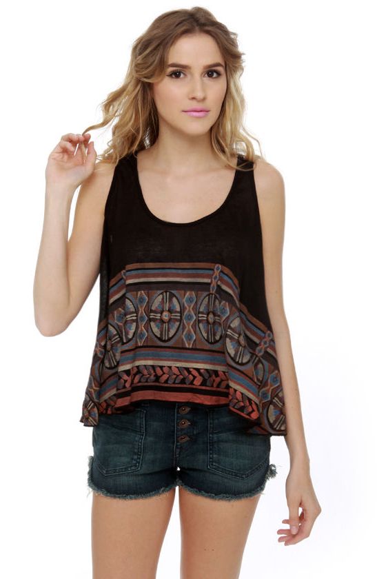 Somedays Lovin' Nostalgic Boarder Black Print Tank Top