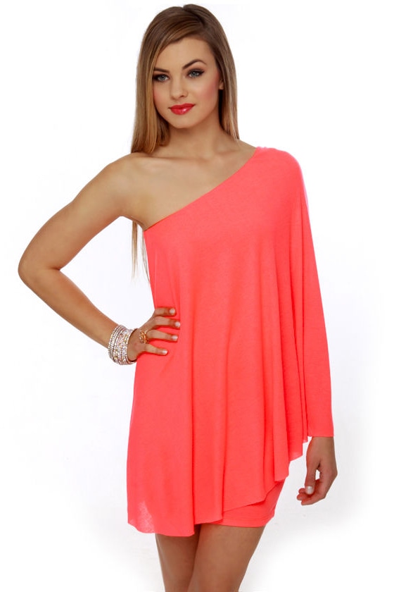 Sexy Neon Dress - One Shoulder Dress - Hot Coral Dress - $59.00 - Lulus