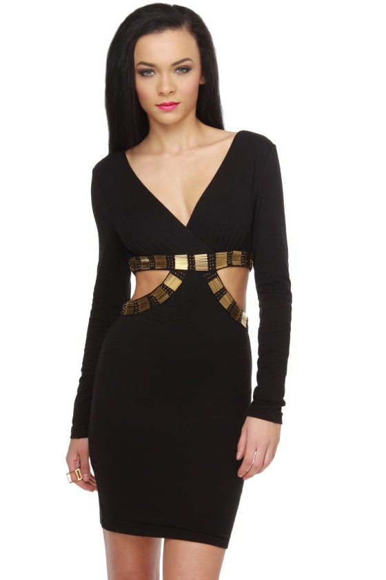 On the Side Beaded Black Dress
