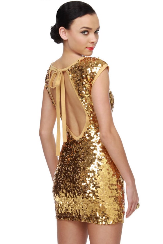 Sexy Gold Dress Sequin Dress Open Back Dress 83.00