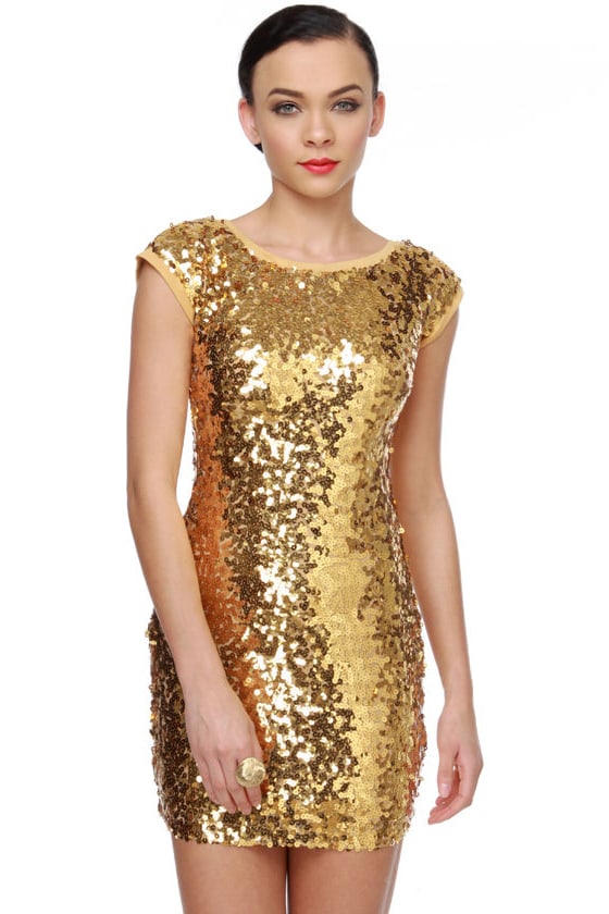 Sexy Gold Dress - Sequin Dress - Open Back Dress - $83.00