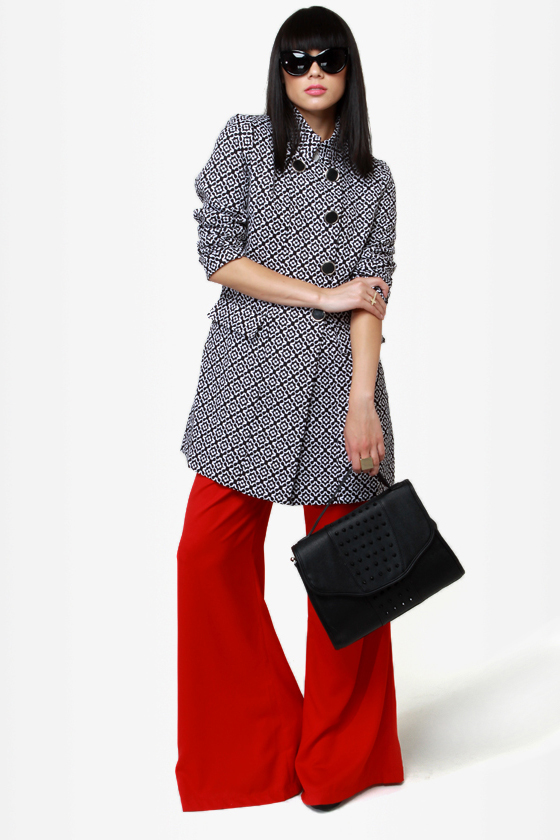 Streetcar Chic Black and White Jacquard Coat