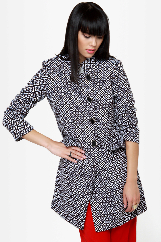 Streetcar Chic Black and White Jacquard Coat