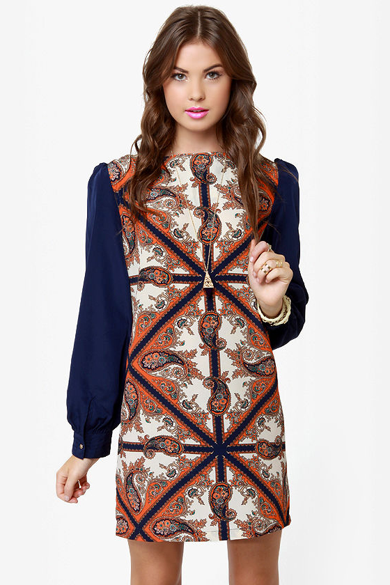 British Invasion Blue Scarf Print Shift Dress