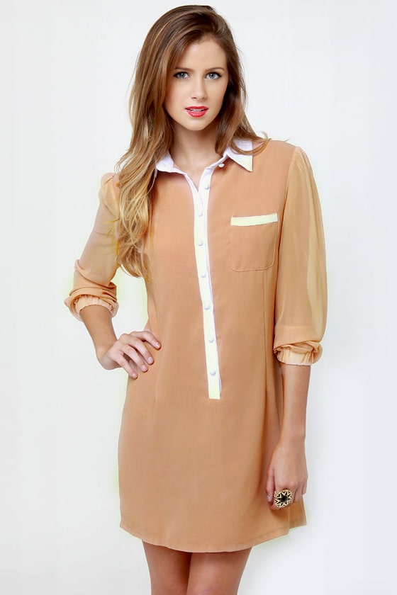 The Mod Couple Beige Shirt Dress