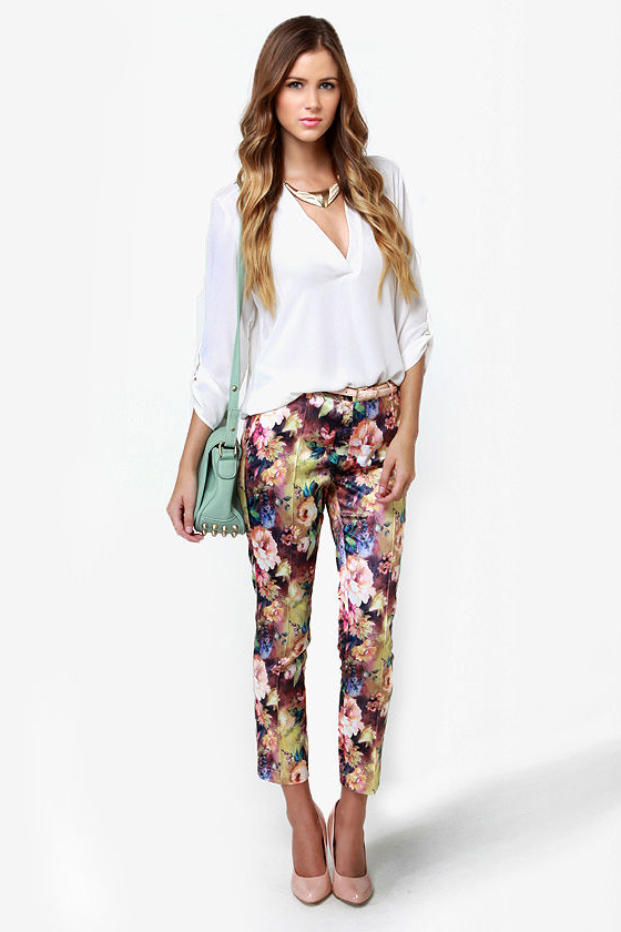 Photo Opulence Floral Print Cropped Pants