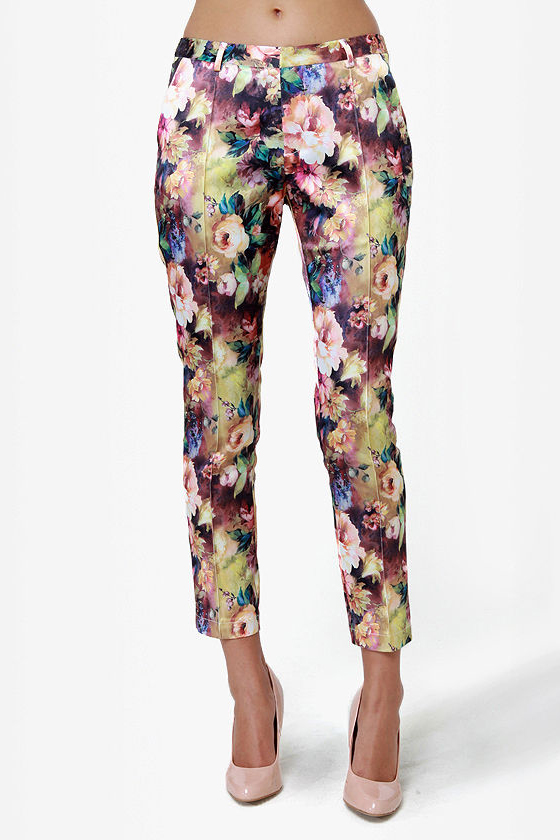 Photo Opulence Floral Print Cropped Pants