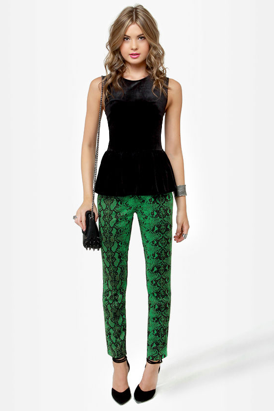 Snake It Till You Make It Green Snakeskin Print Pants