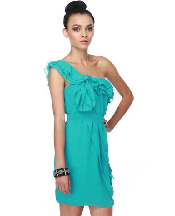 Curacao in the Coconut One Shoulder Teal Dress