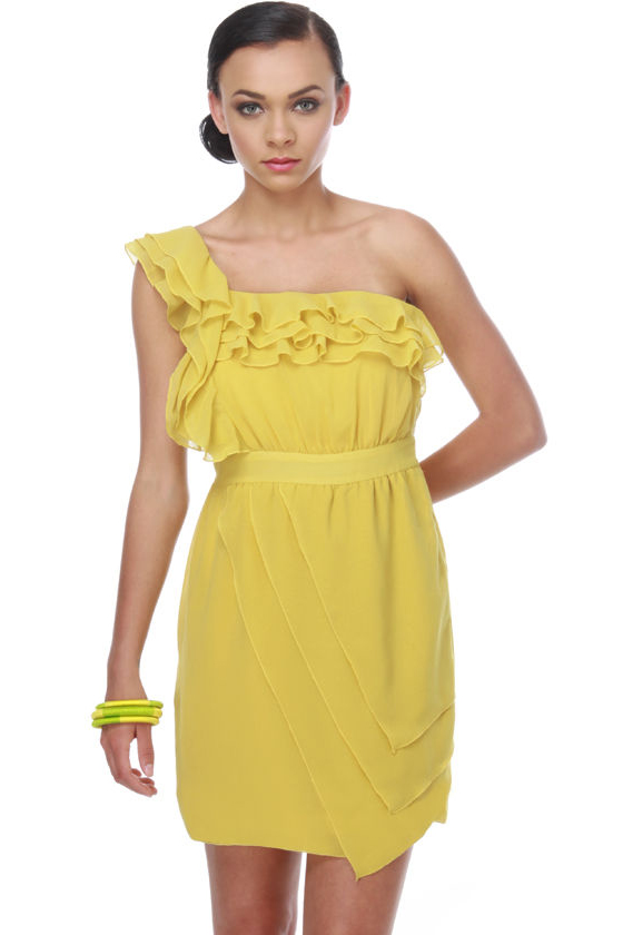 Lemon in the Coconut One Shoulder Yellow Dress