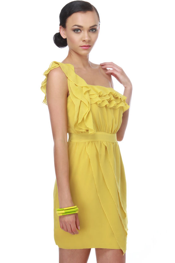 Lemon in the Coconut One Shoulder Yellow Dress