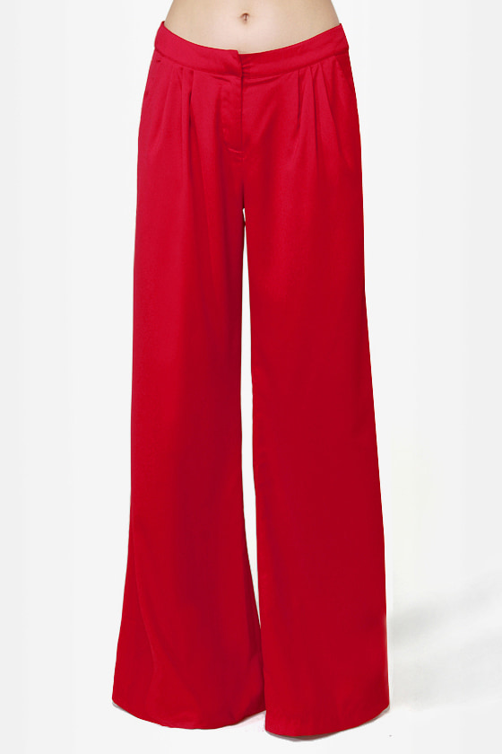red wide leg cropped pants