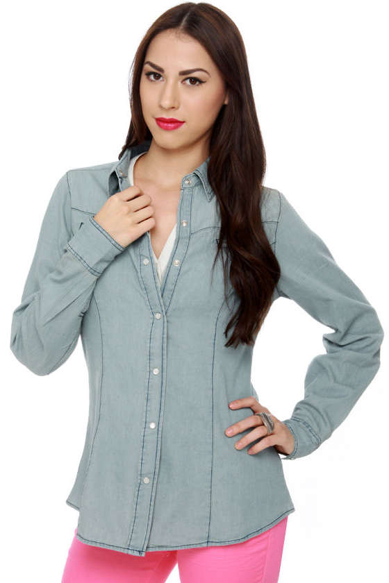 Urban Cowgirl Chambray Button-Up Top