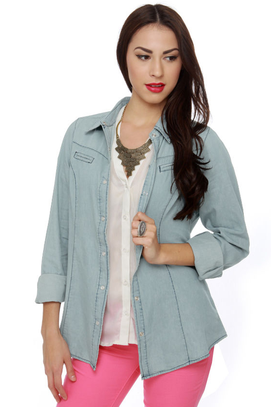 Urban Cowgirl Chambray Button-Up Top