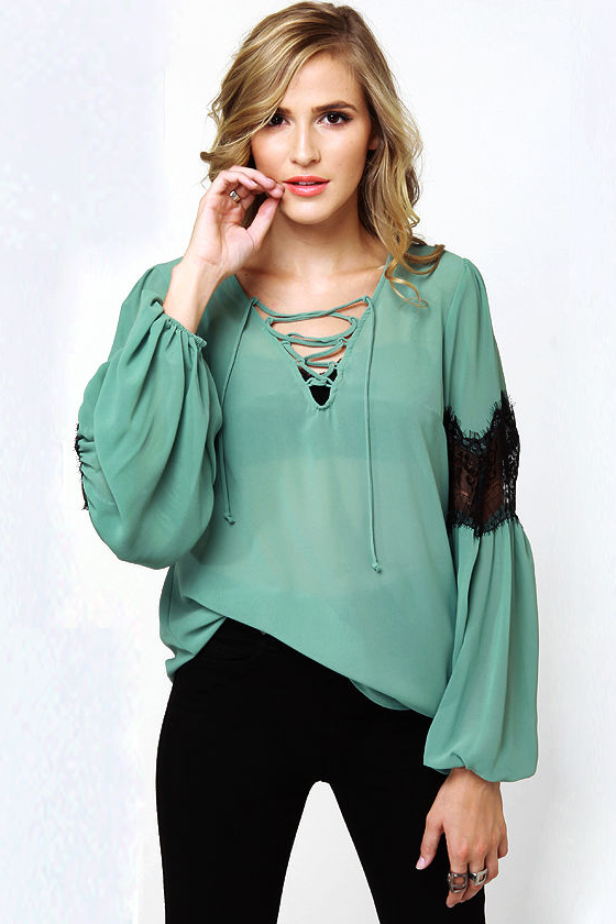 Sage Advised Sage Green Lace Top
