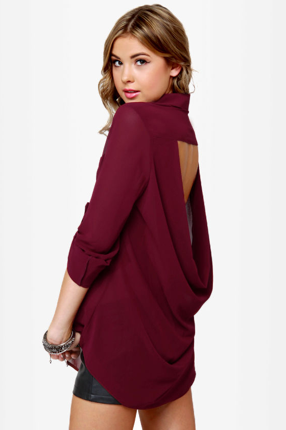 Holla Backless Young\\\\\\\\\\\\\\\'n Sheer Burgundy Top