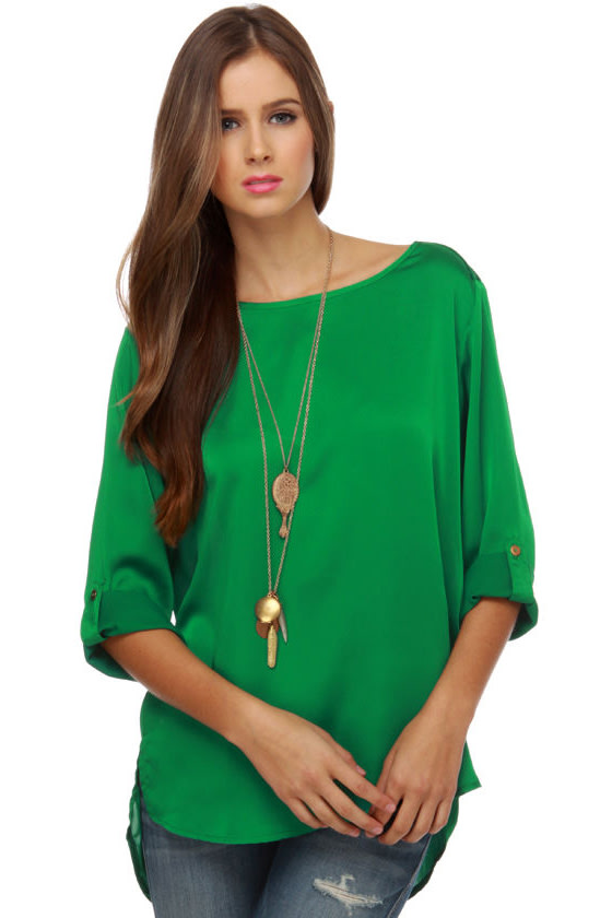 green satin ruched top