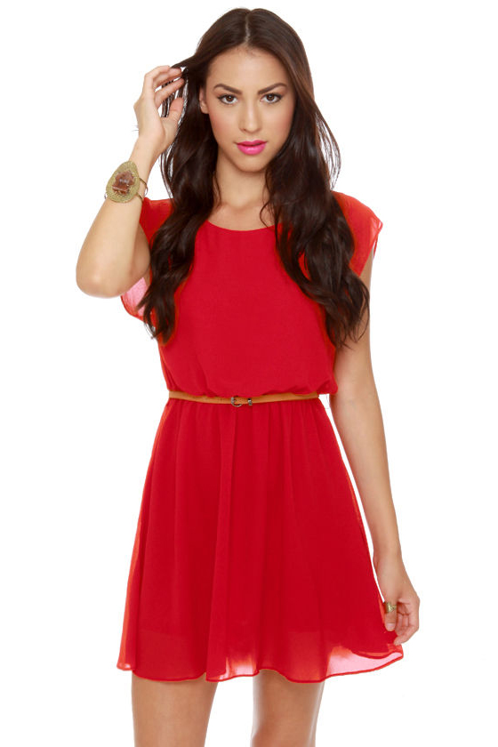Cinnamon Hots Belted Red Dress