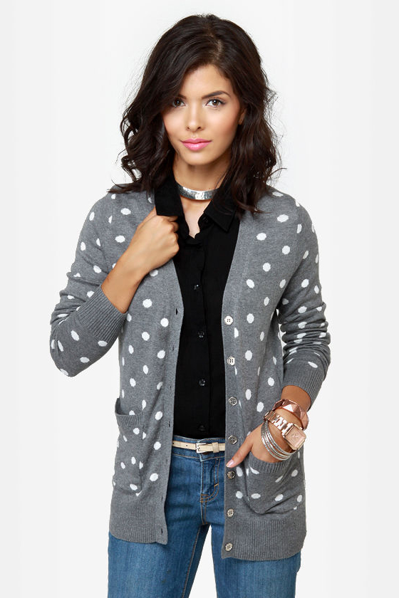 Dot-O-Rama Grey Polka Dot Cardigan Sweater