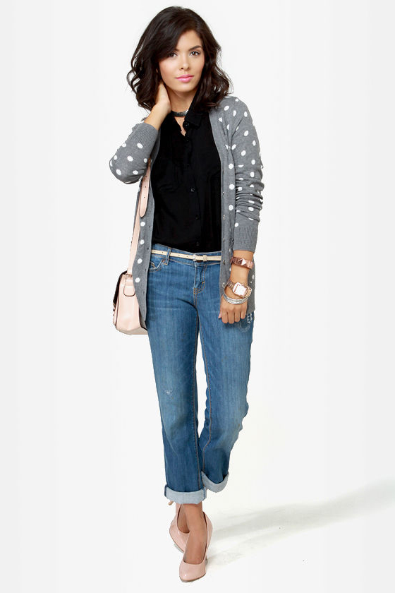 Dot-O-Rama Grey Polka Dot Cardigan Sweater