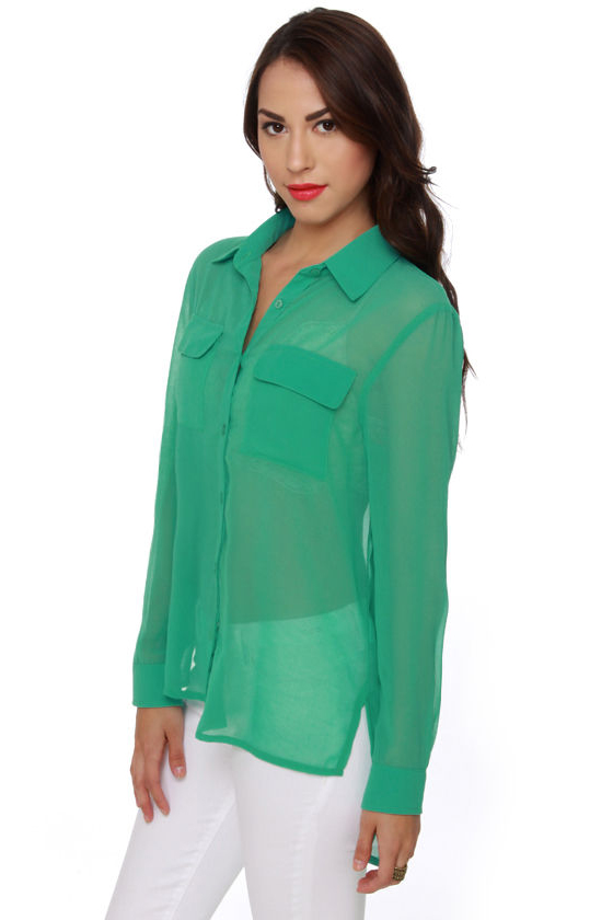 Trivia Night Mint Green Button-Up Top