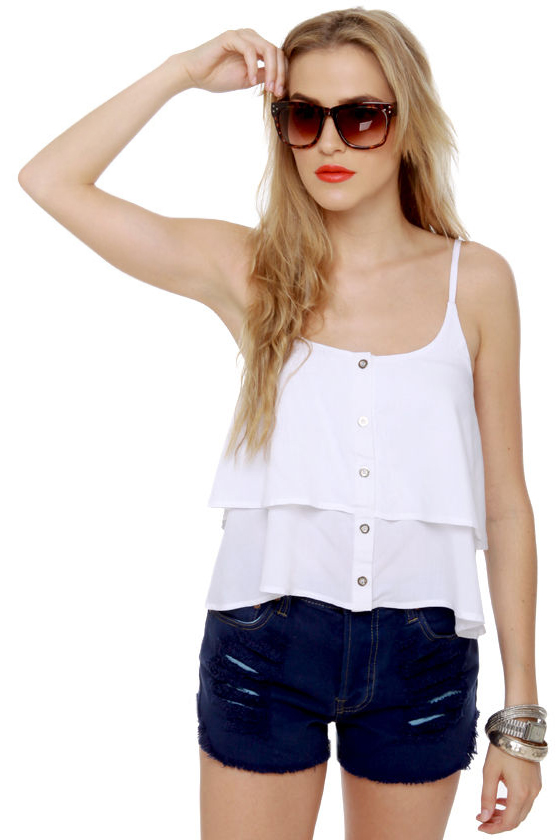 Three Cheers for Tiers White Crop Top