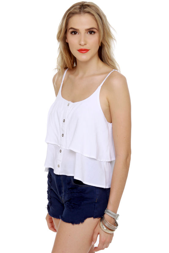 Three Cheers for Tiers White Crop Top