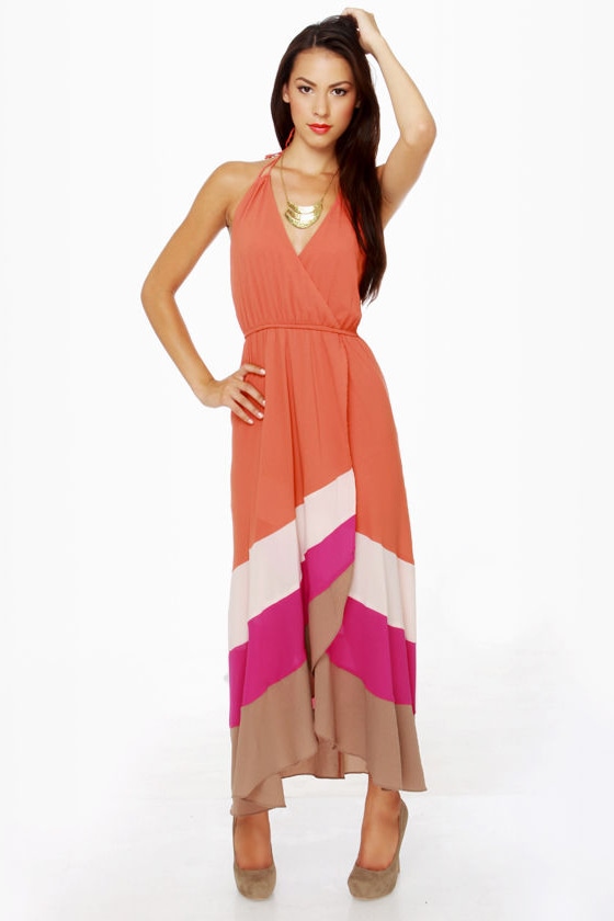 Pretty Color Block Dress - Maxi Dress - Burnt Orange Dress - $45.00 - Lulus