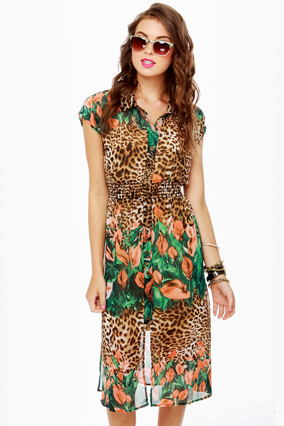 leopard print floral dress